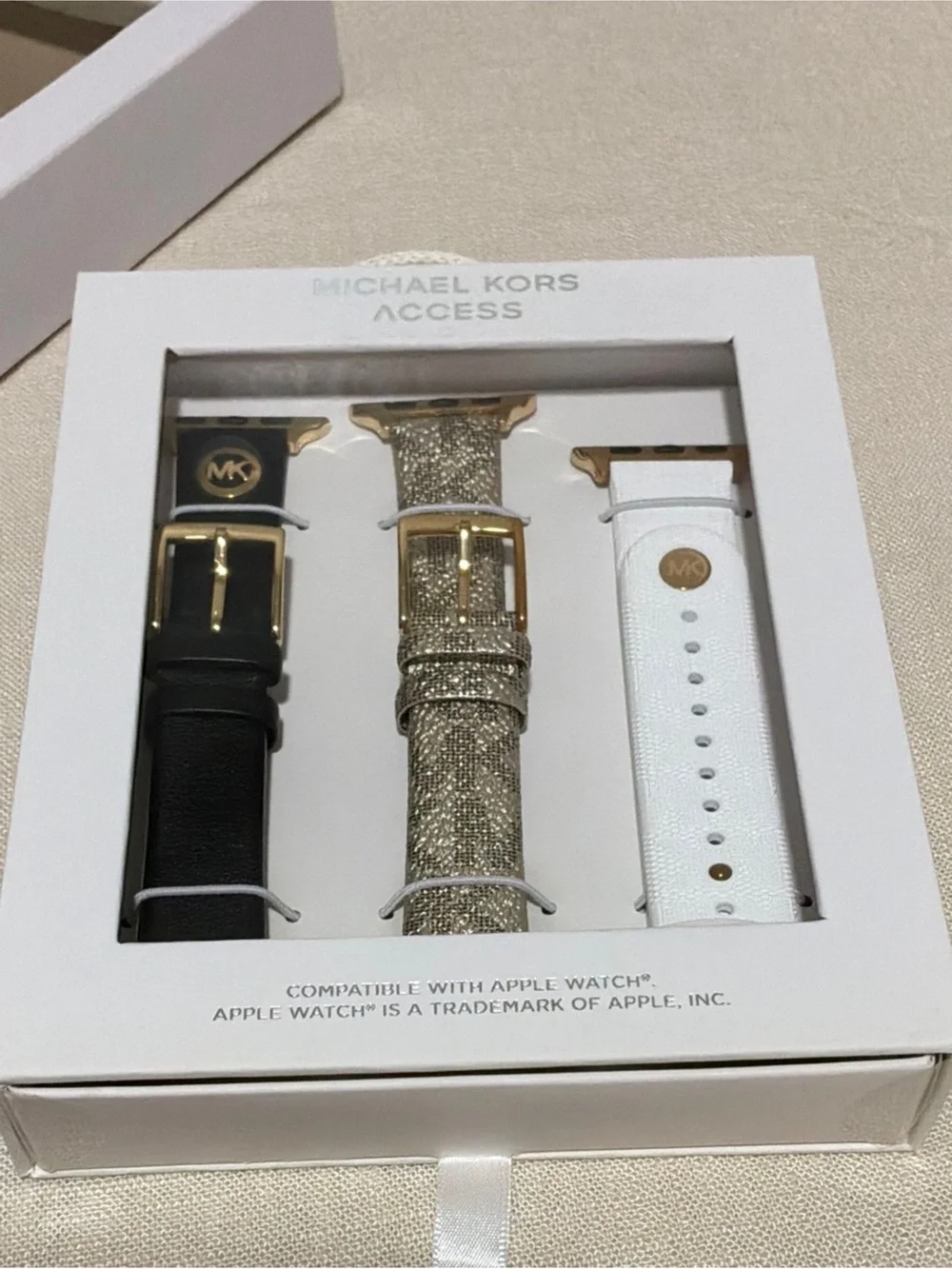 Michael Kors Three-Pack Watch Straps in Black, Gold and White